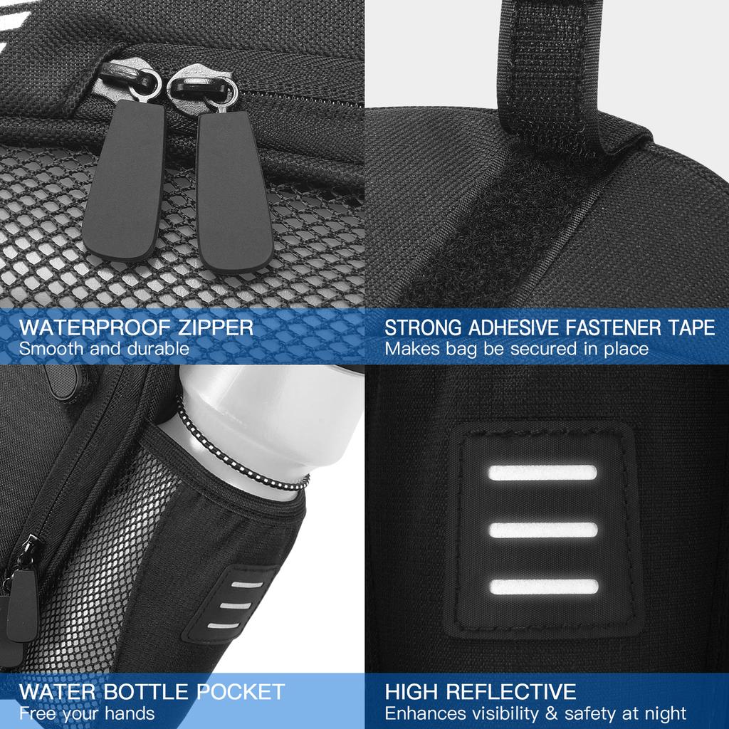 Bicycle Saddle Bag with Water Bottle Pocket Waterproof Bike Seat Bag Reflective Cycling Rear Seat