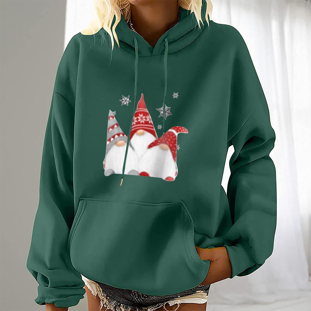 Женская мода для отдыха, рождественской вечеринки, пуловер с длинными рукавами и капюшоном с принтом, топ