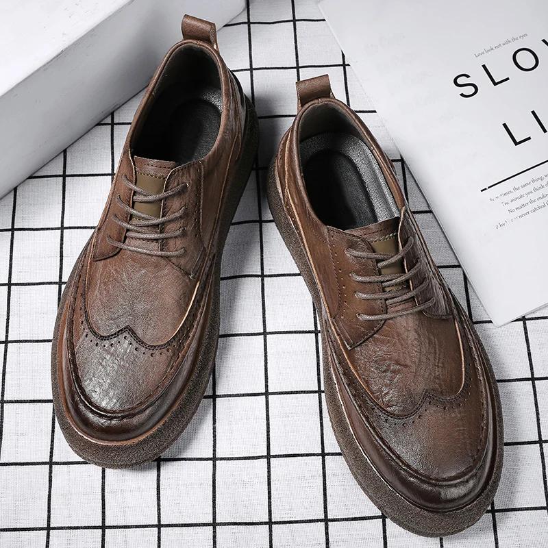 Модные мужские туфли-броги на открытом воздухе в британском стиле, кожаные туфли на шнуровке, модная повседневная обувь для деловых людей, обувь Chaussure Homme