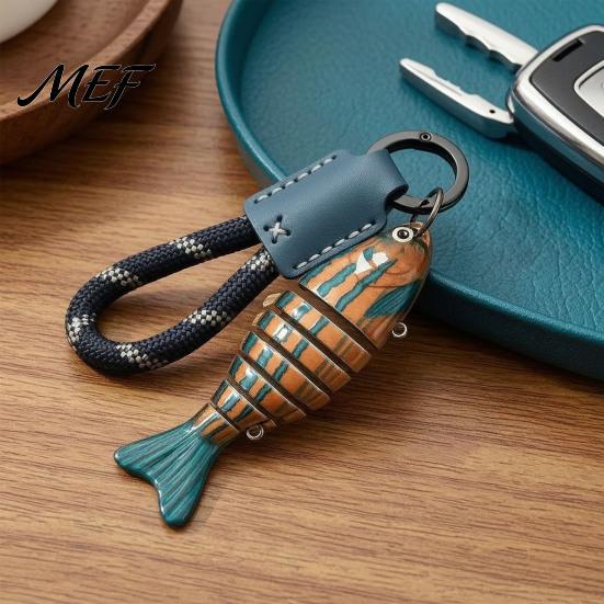 Small Fish Ornament Multi-jointed Fishing Lure Keychain, Artificial Swimbait Key Ring with Braided Rope, Keychain Vintage Pendant Charm,
