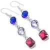 Natural Rubillite, Amethyst Gemstone 925 Sterling Silver Earring 2.36" q3V89