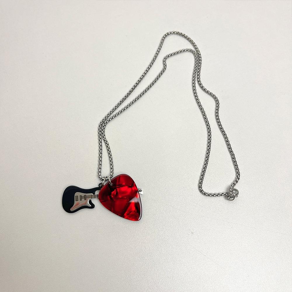Hip-hop Guitar Pick Pendant Necklace Punk Electric Guitar Sweater Chain Guitar Chain Choker Unisex