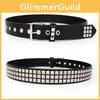 Leather Style Punk Belt With Three Row Hollow Square Buckle Bullet Head Design