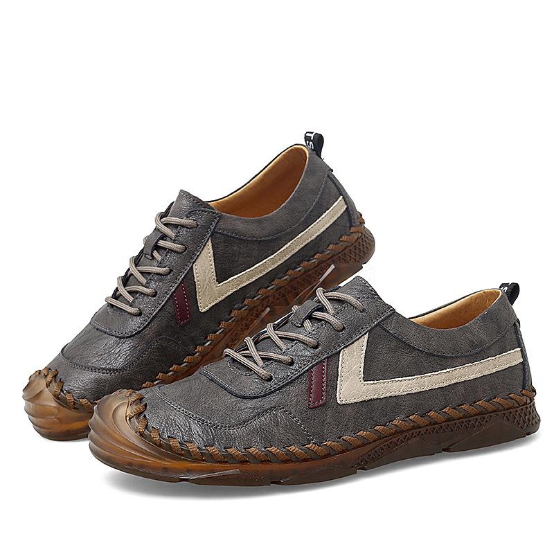 Новые мужские повседневные кожаные туфли для отдыха на природе весна/лето больших размеров, сшитые вручную мужские туфли на мягкой подошве