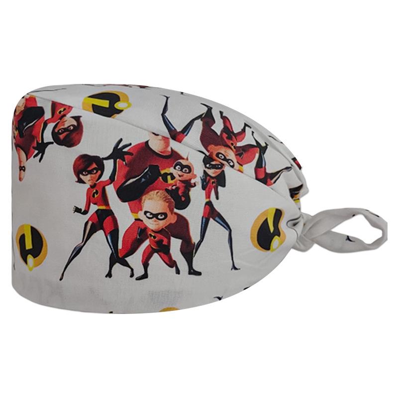 Unisex Cartoon Print Nurse Cap - Breathable, Sweat-Absorbent Surgical Cap for Pet Hospital and Medical Use.