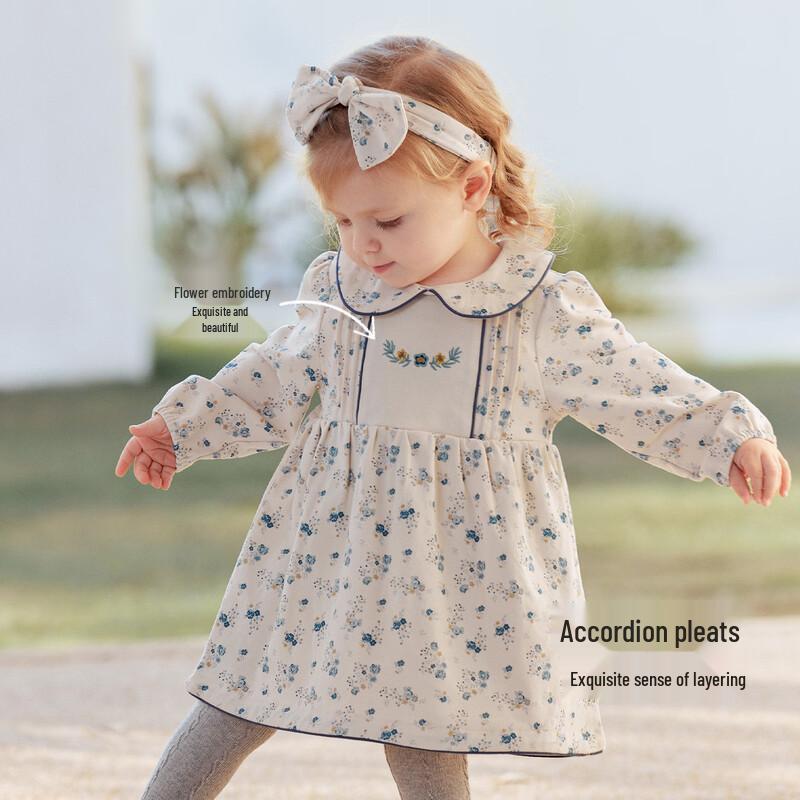 Babylove Детское платье для девочки, цветочное, в французском стиле, из чистого хлопка, для весны и осени