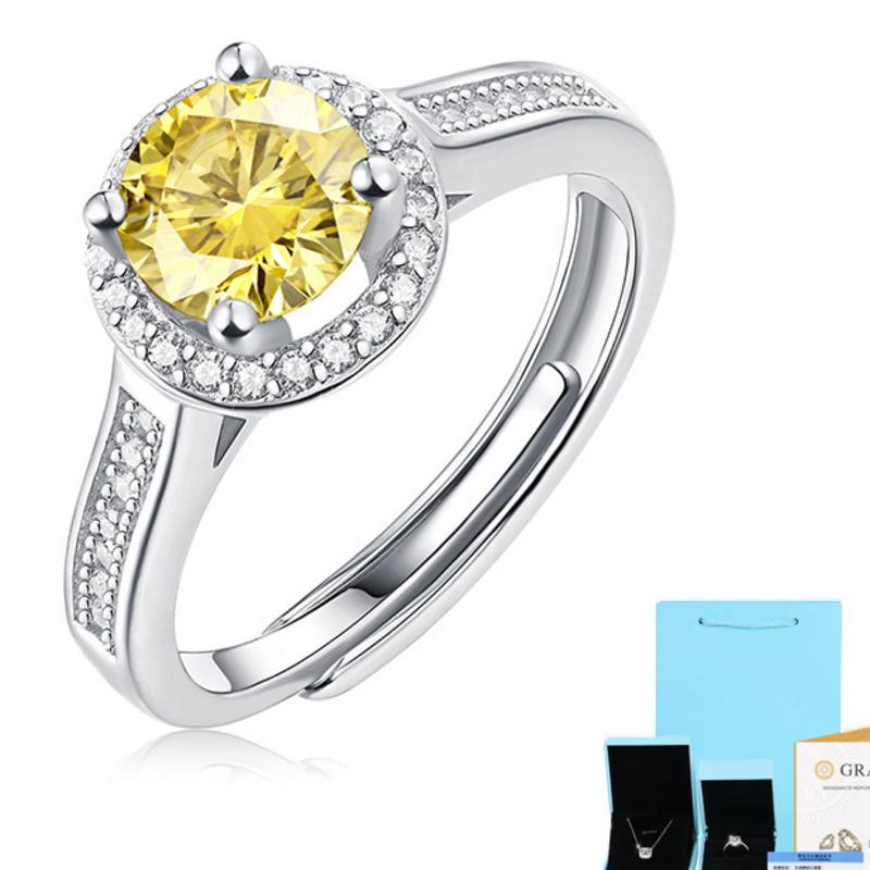 Bague Ringen Серебро S925, круглое кольцо с инкрустацией желтого Муассаншихо 1 карат, новый регулируемый рот