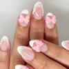 24 шт. Простые белые французские накладные ногти с жемчугом, 3D-розовый бантик, глянцевые миндальные, нажимные, полное покрытие, носимые, милые накладные ногти