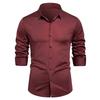 Spring Autumn Men's Long Sleeve Shirts Solid Color Square Collar Smart Casual Shirt Men Daily Anti-Pilling Fashion Dress Blouse