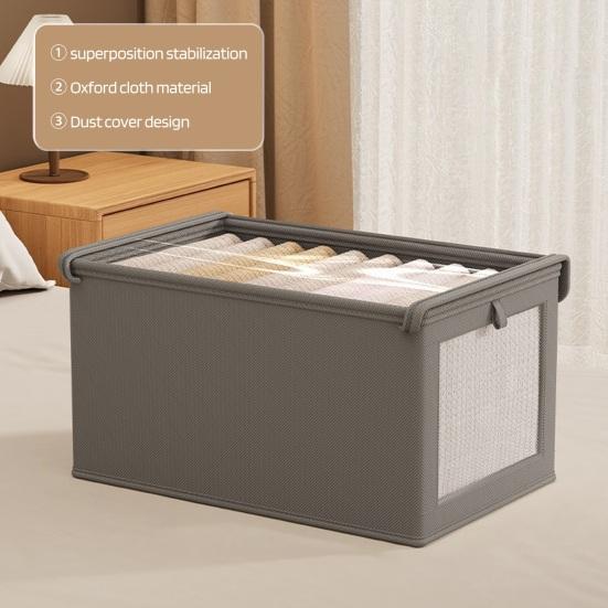 Large Storage Basket with Visible Window And Dustproof Lid Large Capacity Foldable Clothes Quilt Blanket Storage Box Wardrobe Organizer Underwear