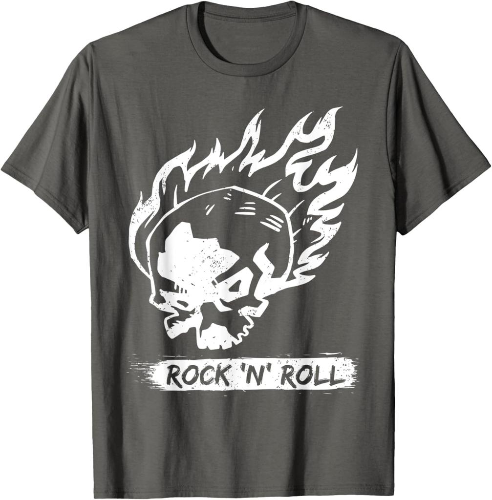 Хипстерская футболка с принтом 'Пылающий Череп Rock N Roll', повседневная, хлопковая, с коротким рукавом