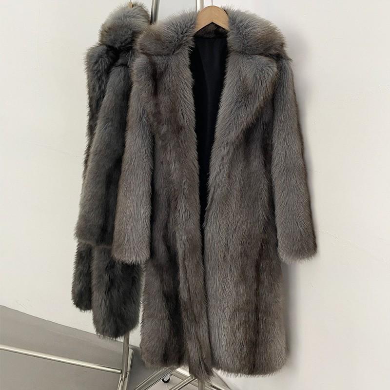 Womens Long Faux Fur Coat Thick Warm Elegant Fox Overcoat Fall Winter