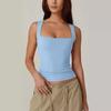 2025 Seaside Vacation Summer New Solid Color Женская майка без рукавов с квадратным вырезом, двухслойная, базовая облегающая футболка для женщин