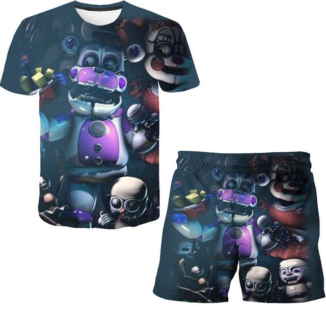 Summer Five Night At Freddy Clothing Suits 3D Printing Birthday Party Gifts Clothes Sets Boys Girls FNAF Cartoon Casual Outfits