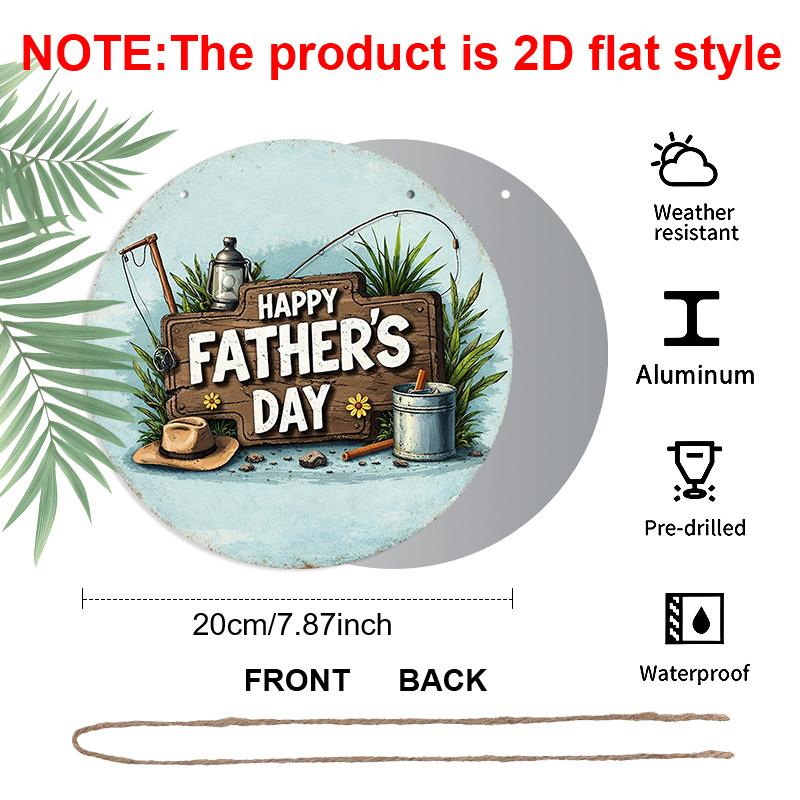 2D Flat, 1pc 7.87x7.87 Inch Round Sign, "Happy Father's Day" Vintage Decorative Plaque, Vintage Fishing-themed Decorative Sign, Suitable for