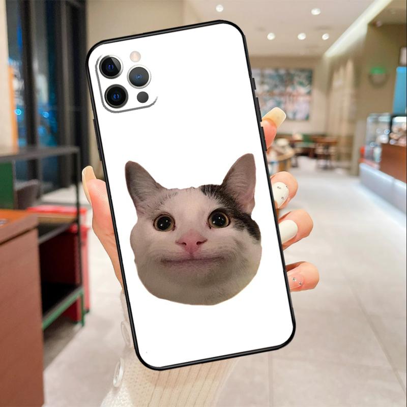 Мемное лицо Белуги Кота Улыбающееся Чехол для Телефона Для iPhone 17 16 15 14 13 12 11 Pro Max mini 16 Plus 16e 17 Air Защитный Чехол
