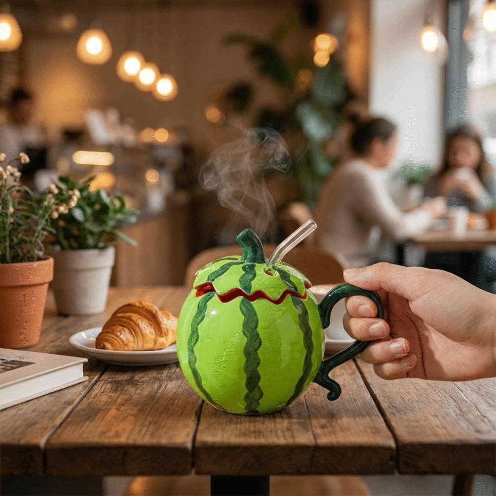 Leak-proof Ceramic Watermelon Cup Heat Resistant Cold Drink Cup Milk Tea Cup Coffee Mugs  Gift