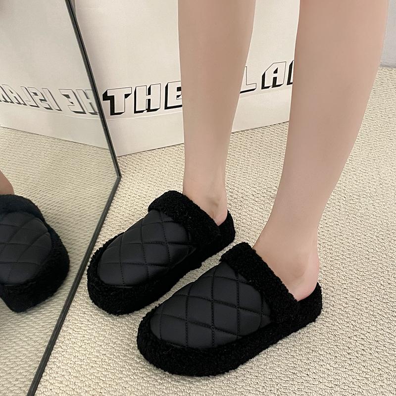 Модные тапочки. Толстая подошва. Плюшевые тапочки. Плюшевая плоская подошва. Резиновая искусственная ткань. Плоские туфли для женщин. Модные и удобные.