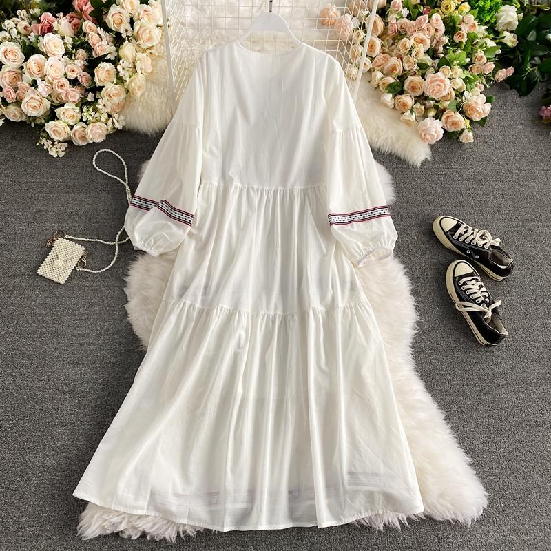 RUGOD Путешествие отпуск ретро этническая вышивка v-образным вырезом с кисточками на шнуровке платье с длинными рукавами модное темпераментное длинное платье