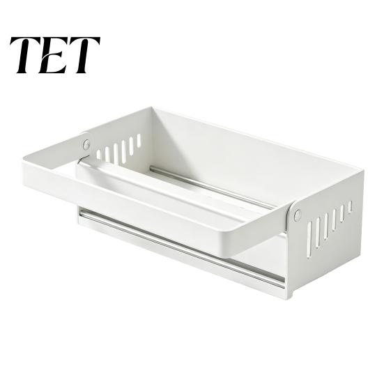 Rust Resistant Sink Rack Storage with Foldable Towel Rack, Durable Carbon Steel Tray, Suction Space Saving Countertop Organizer Cup Fixation