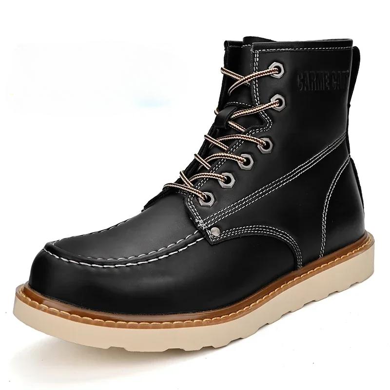 Мужские уличные кожаные ботинки, новые модные водонепроницаемые мужские мотоциклетные ботинки, удобные теплые зимние ботинки на платформе