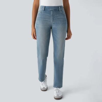 Женские прямые джинсы, укороченные брюки из денима с высокой талией, эластичные джинсы до щиколотки для повседневной носки и прогулок