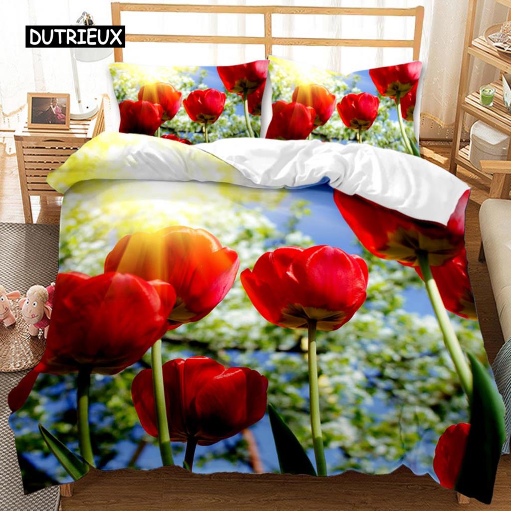 Комплект постельного белья Rose Duvet Set из микрофибры Pink Heart Rose Romantic Flower Tema Комплект постельного белья для влюбленных Double Queen King Size Покрывало для пододеяльника