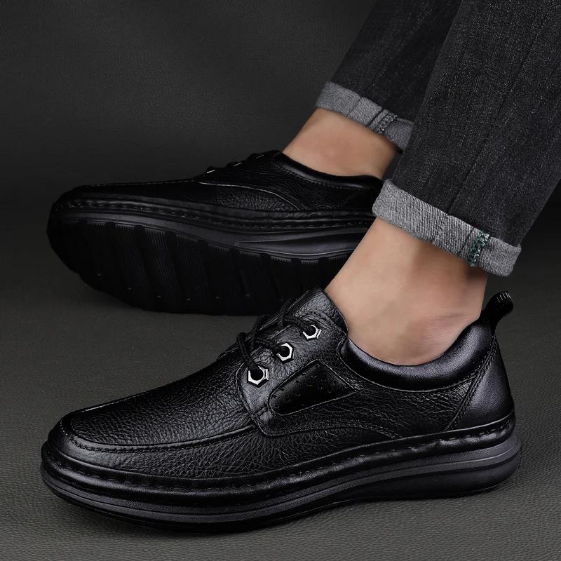 Мужская обувь из натуральной кожи, повседневная мужская обувь ручной работы, высококачественные деловые туфли без застежек, новые мужские удобные туфли на плоской подошве