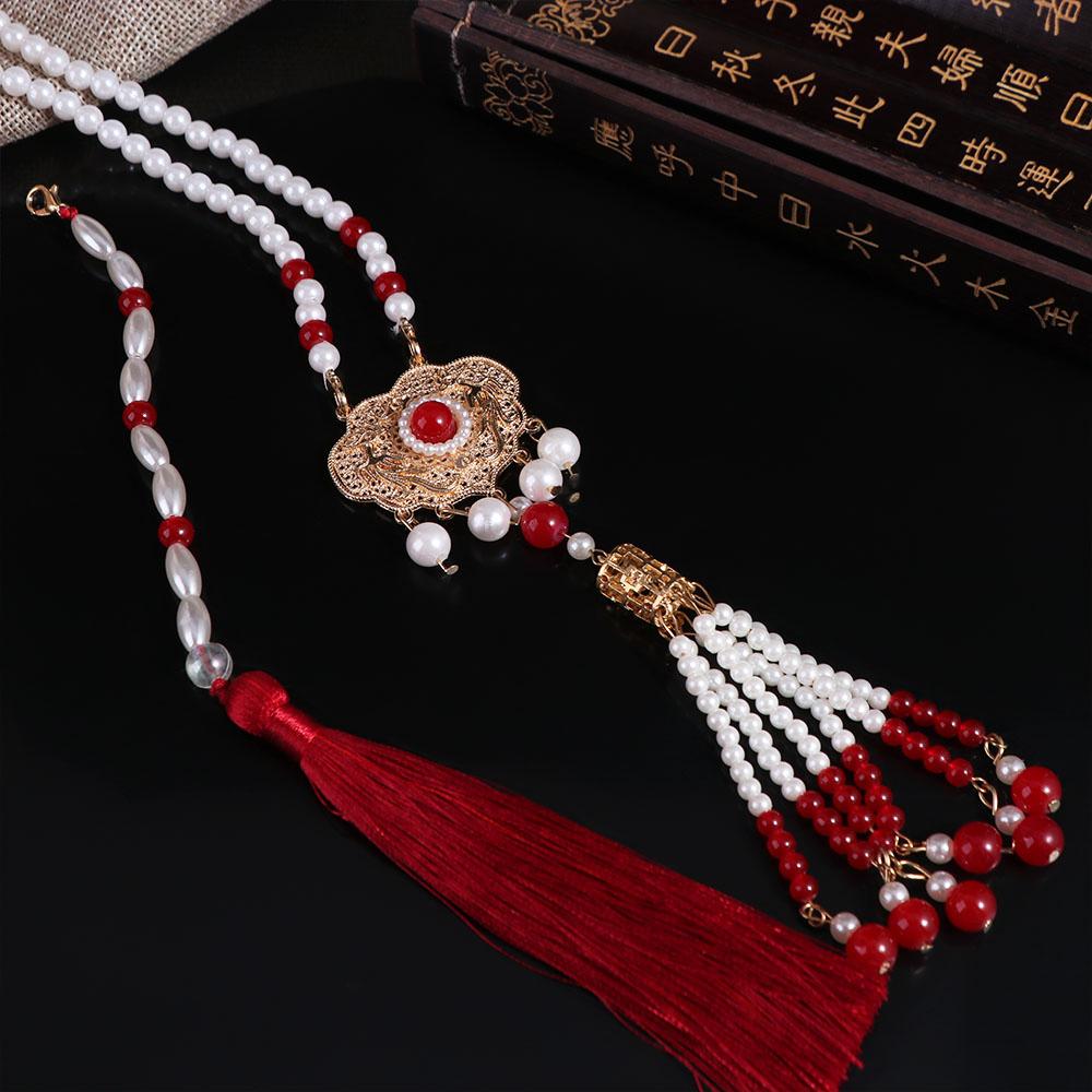 Long Chinese Pearl Necklace Imitation Pearl Ethnic Pearl Pendant Vintage Hanfu Necklace Female