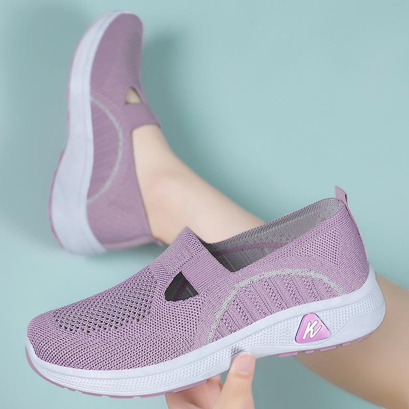 Женские летние туфли из сетчатой ткани с мягкой подошвой, удобные, старые пекинские туфли из ткани с одной педалью, туфли для матерей с небольшим горлом, одинарные туфли