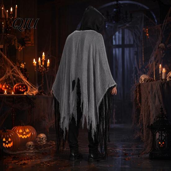 Grim Reaper Cape Costume, Halloween Scary Hooded with Cloak Head Cover for Adult, Medieval, Renaissance Cosplay Accessory Festival