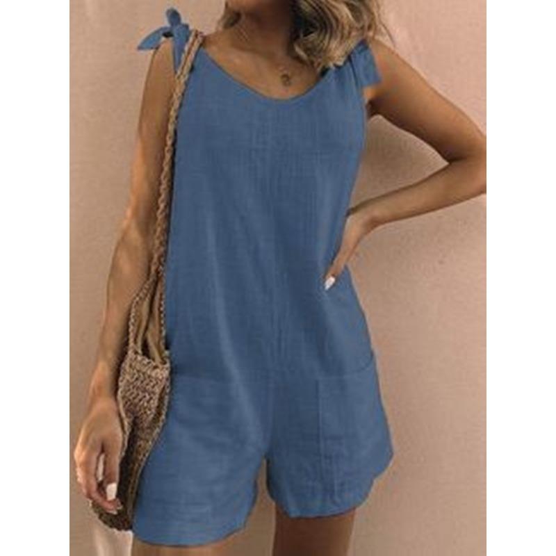 Women's Overalls with Bamboo Sections, Cotton and Linen Pockets, Sleeveless Loose Jumpsuit
