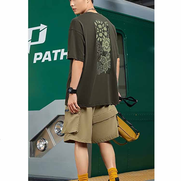 Li Ning Свободная футболка с круглым вырезом и цветочным принтом, топы унисекс, темно-оливково-зеленый ATSS597-2
