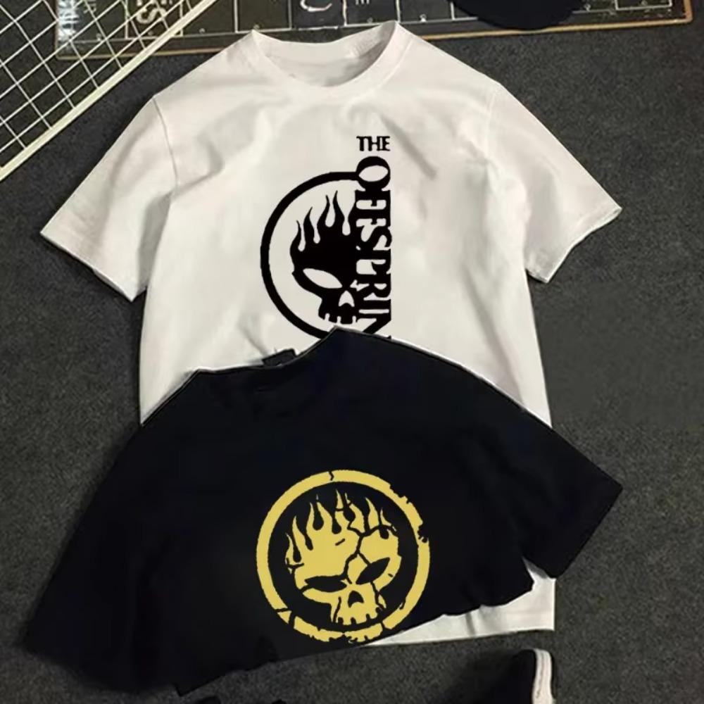 Футболка в стиле панк с черепом пламени Популярная The Offspring Череп Панк Группа Топы Женская Мужская Хипстерская Уличная Одежда Ropa Hombre Футболки
