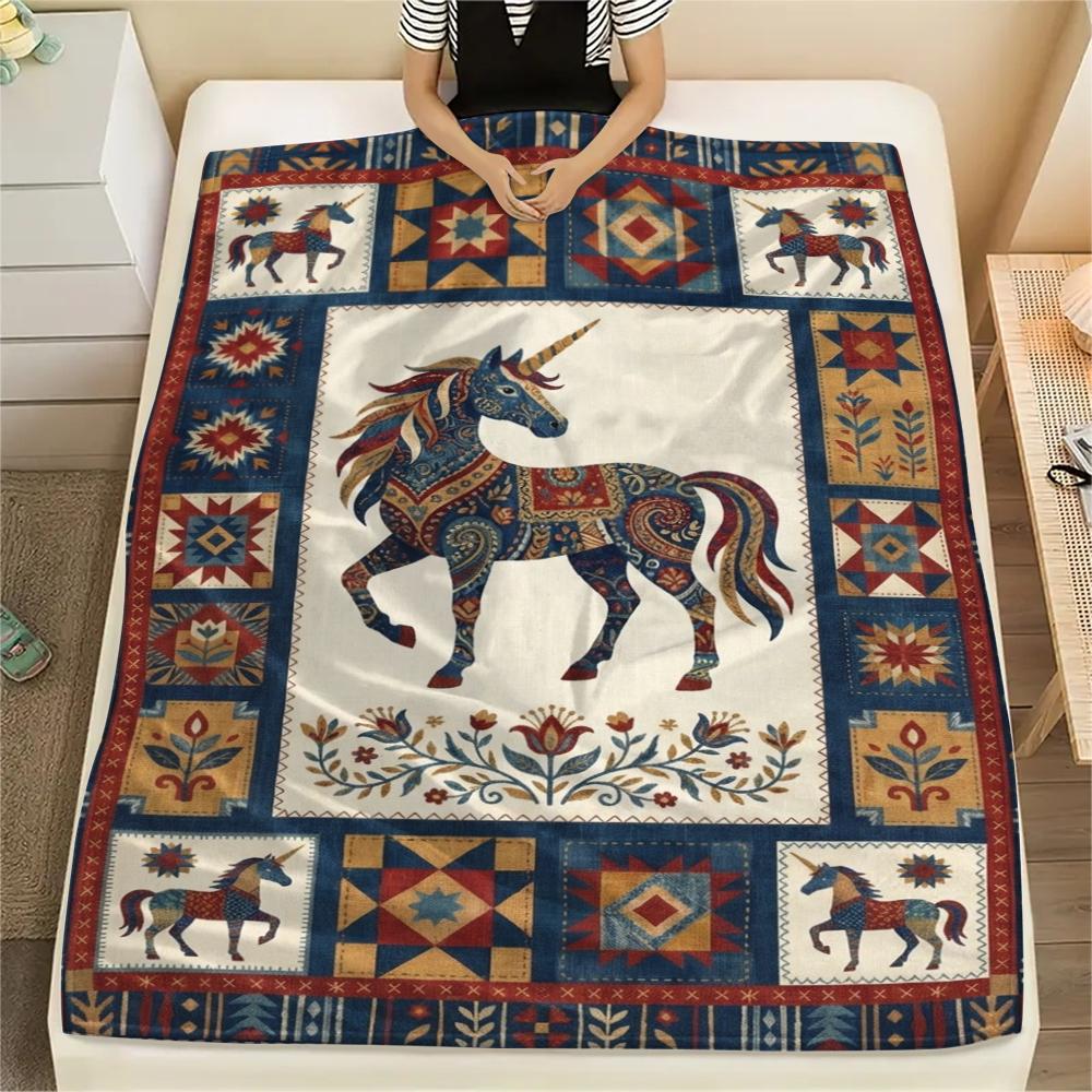 Unicorn Animal Print Flannel Blanket, High quality Comfortable for All Seasons, Home Decor, Warmth and Comfort, Perfect for Christmas Gifts134