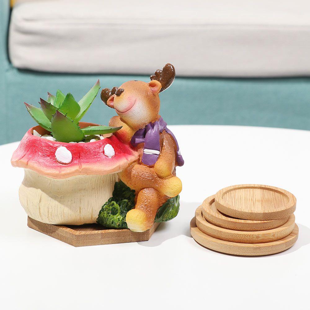 Декорация Суккуленты Бонсай Держатель Круглый Квадратный Шестиугольник Прямоугольник Бамбук Дерево Поднос Основа для Цветочного Горшка