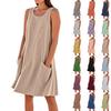 Летние платья для женщин, свободные пляжные повседневные сарафаны без рукавов с карманами, платье-майка