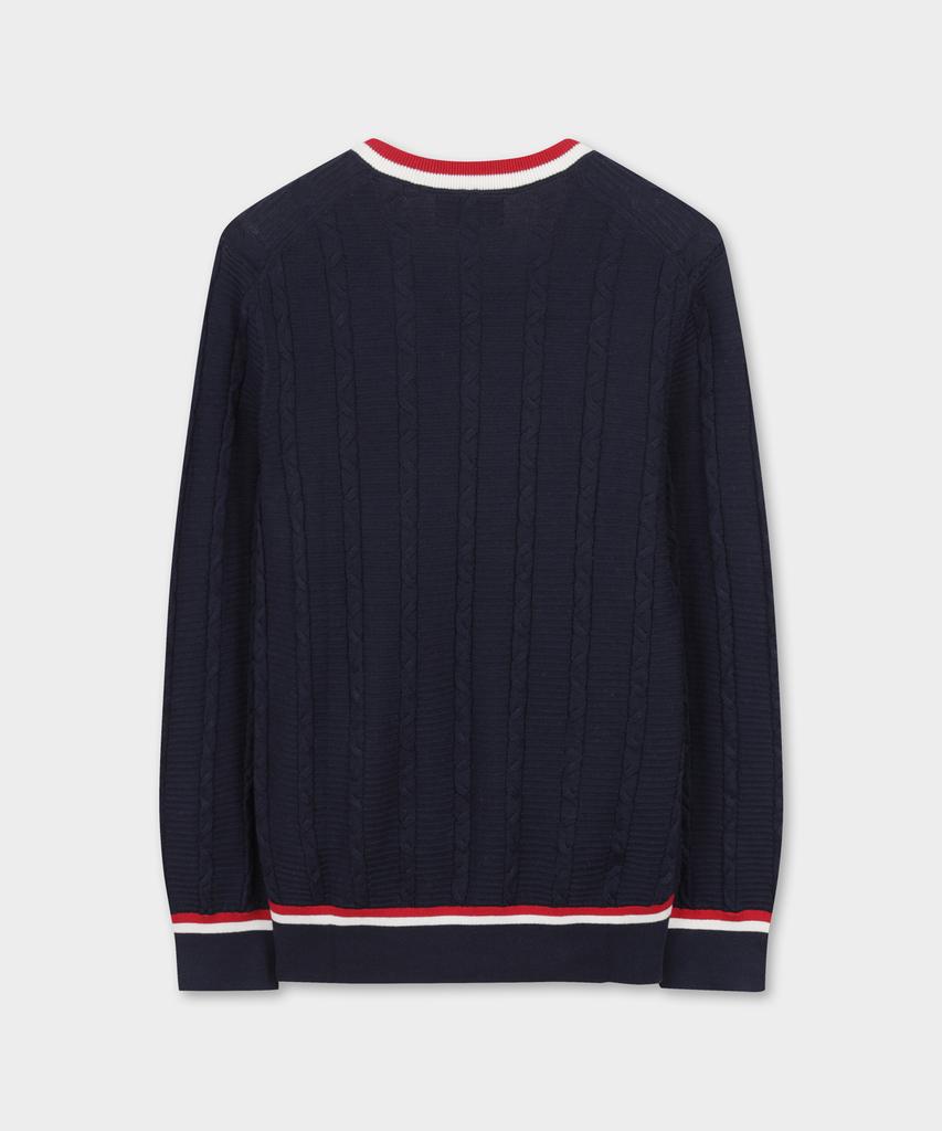 BROOKS BROTHERS Tennis V-Neck Cable Sweater (Navy) (Bbwnmmg101)