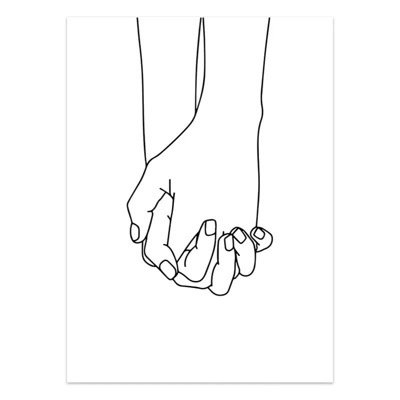 Черно-белая пара линий, настенная живопись на холсте, рисование линий, ручная любовь, поцелуй, постеры и принты, скандинавская картина, декор для гостиной