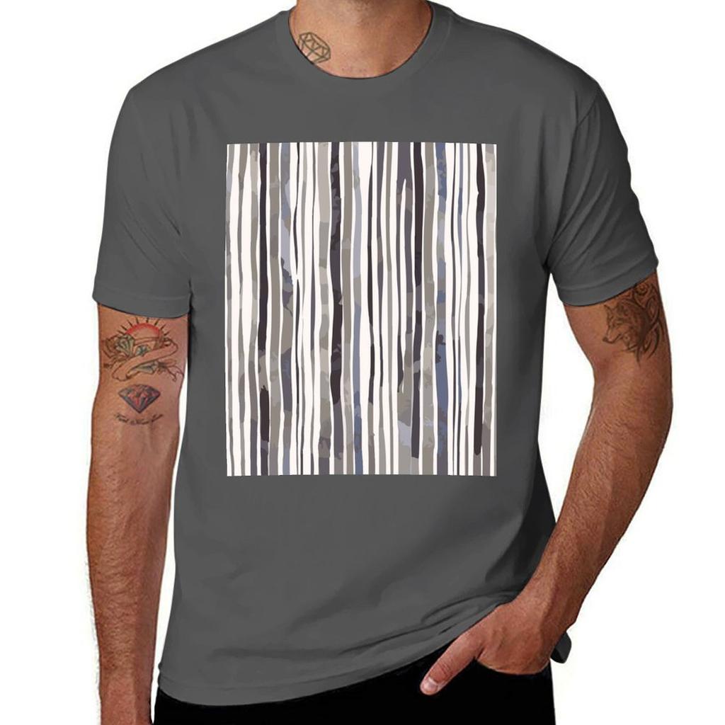 Abstract Grey Stripe TShirt Casual Loose Fit Short Sleeve TShirt