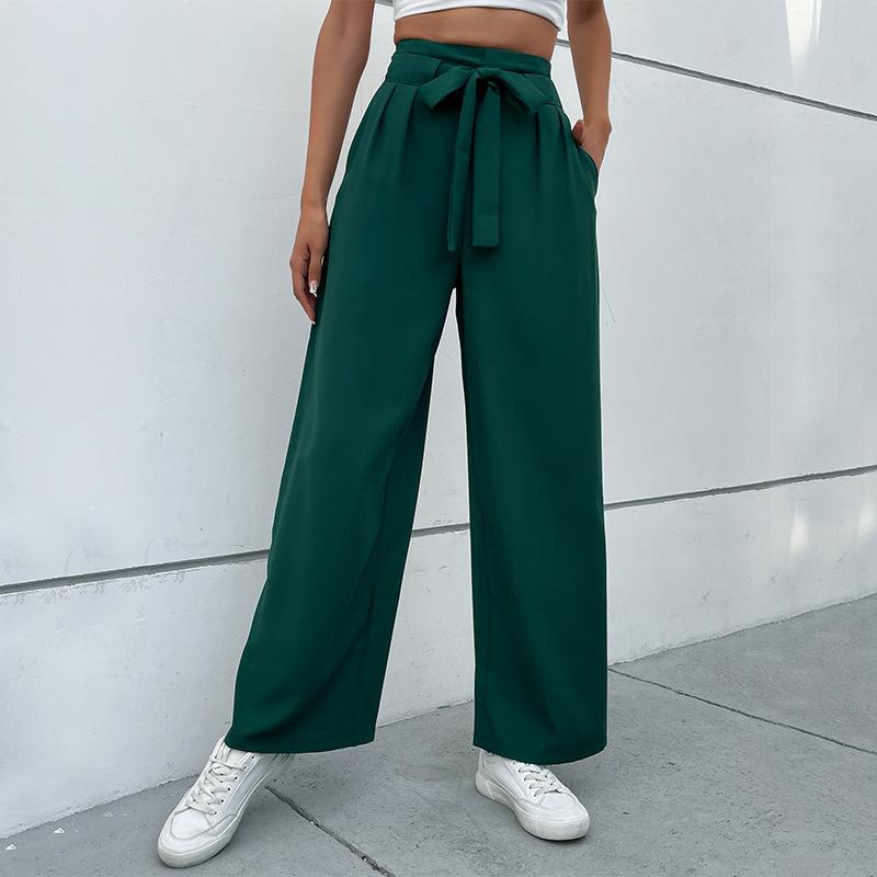 Spring and Autumn Women's Pants Casual Trousers Lace-Up Commuter Style Wide Leg Pants