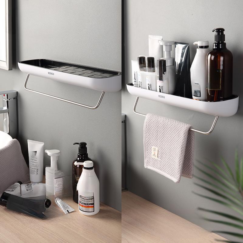 ECOCO Bathroom Shelves Organizer Wall Mount Home Towel Shelf Shampoo Rack With Towel Bar Storage Rack Bathroom Accessories