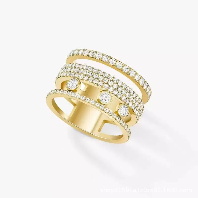 MessiKa Three-Row Diamond Ring: Elegant Starry Sky Hepburn Style for Women