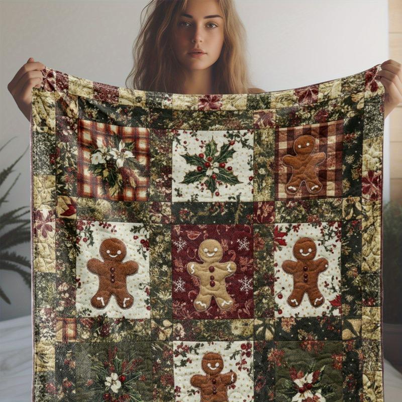 Уютное клетчатое рождественское фланелевое одеяло – Принт снеговика, ледяного домика и оленя для офиса, дома, на все сезоны и универсальный подарок