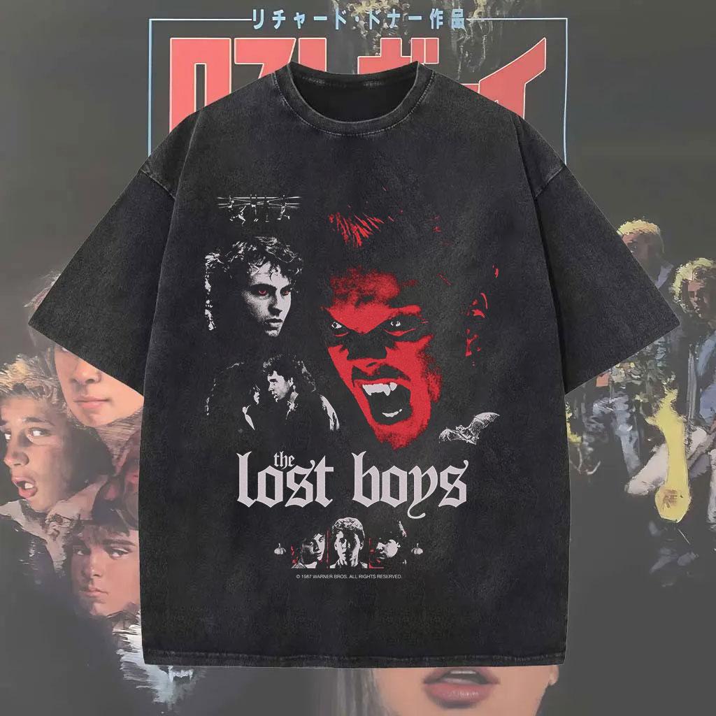 2026 Hot Sale Acid Washed Oversized T-shirt The Lost Boys Washed Graphic T-shirt Men Women Street Hip Hop Fashion Cotton Female Male Clothing