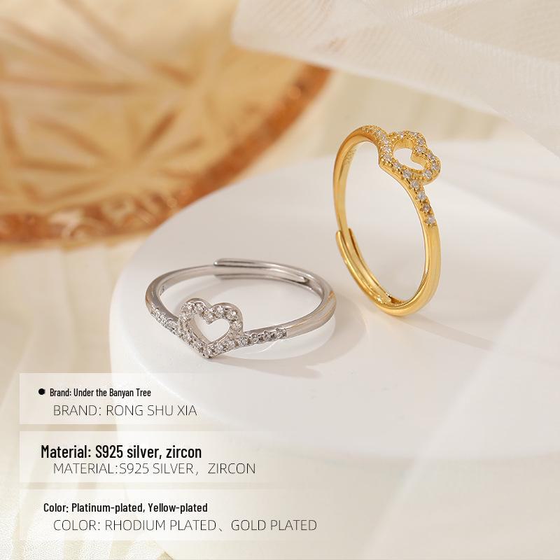 Banyan Tree S925 Sterling Silver Love Zircon Ring - Elegant, Trendy, and Simple Fashion Accessory for Women