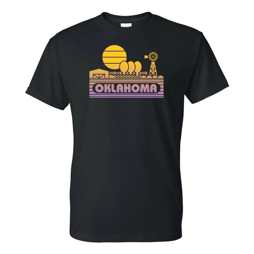 Oklahoma Groovy Sunset - Landscape Vacation Home State T Shirt - Black