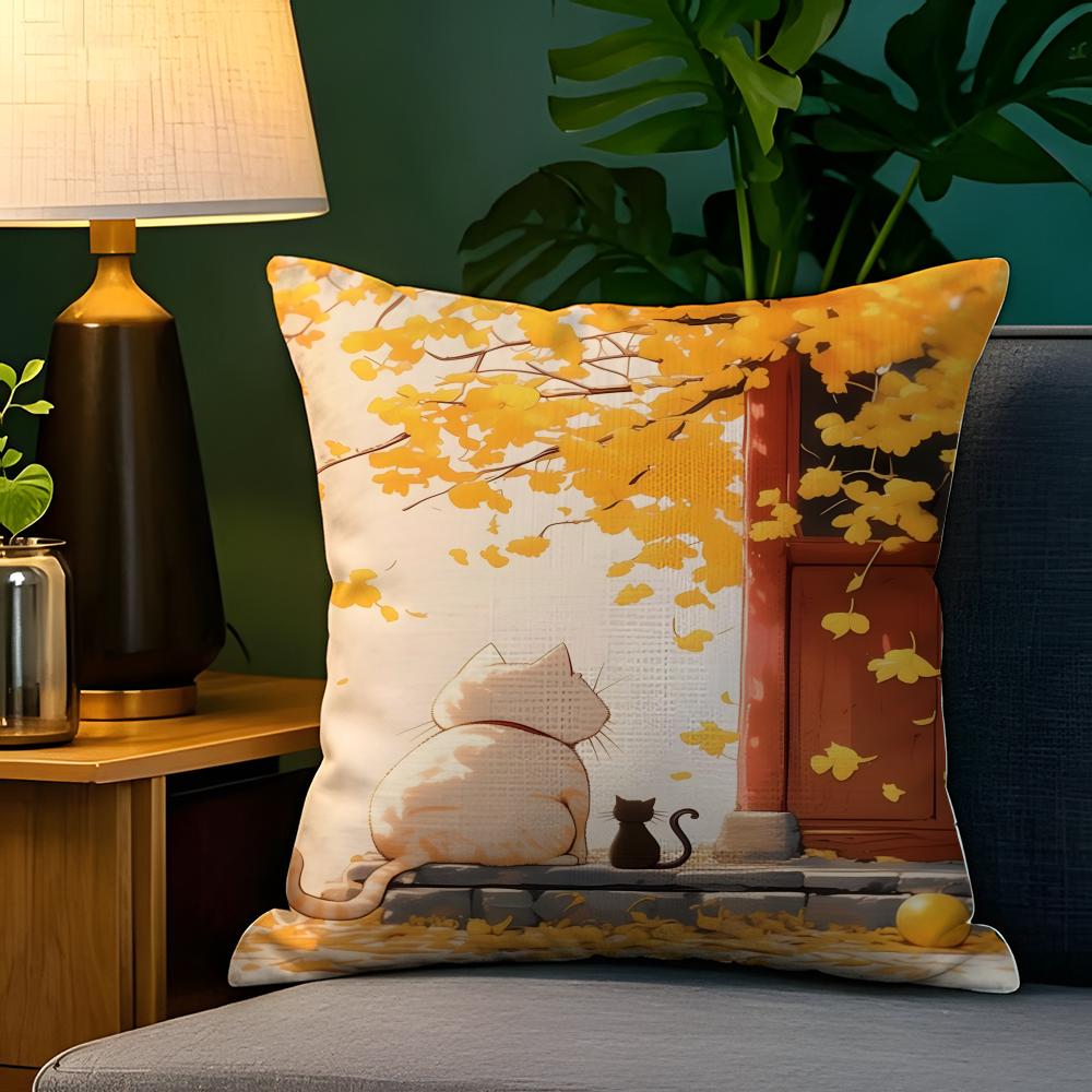 Cute cat illustration decoration  Pillow Case Natural Linen Pillow Case DoubleSided Decor Sofa Pillowcase Home Decor