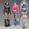 1/6 Ripped T-shirt Denim Shorts Pants Vest Leg Cover Clothes Model Fit 12'' TBL JO Worldbox Female Soldier Action Figure Body