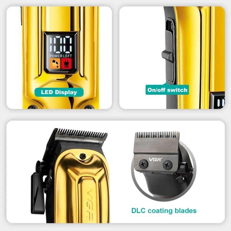 Metal Body Hair Salon LCD Digital Display Hair Clipper Home Men's Electric Hair Clipper Shaving Hair Clipper Life Upgrade Large Capacity Battery